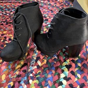 Platform booties block heel black